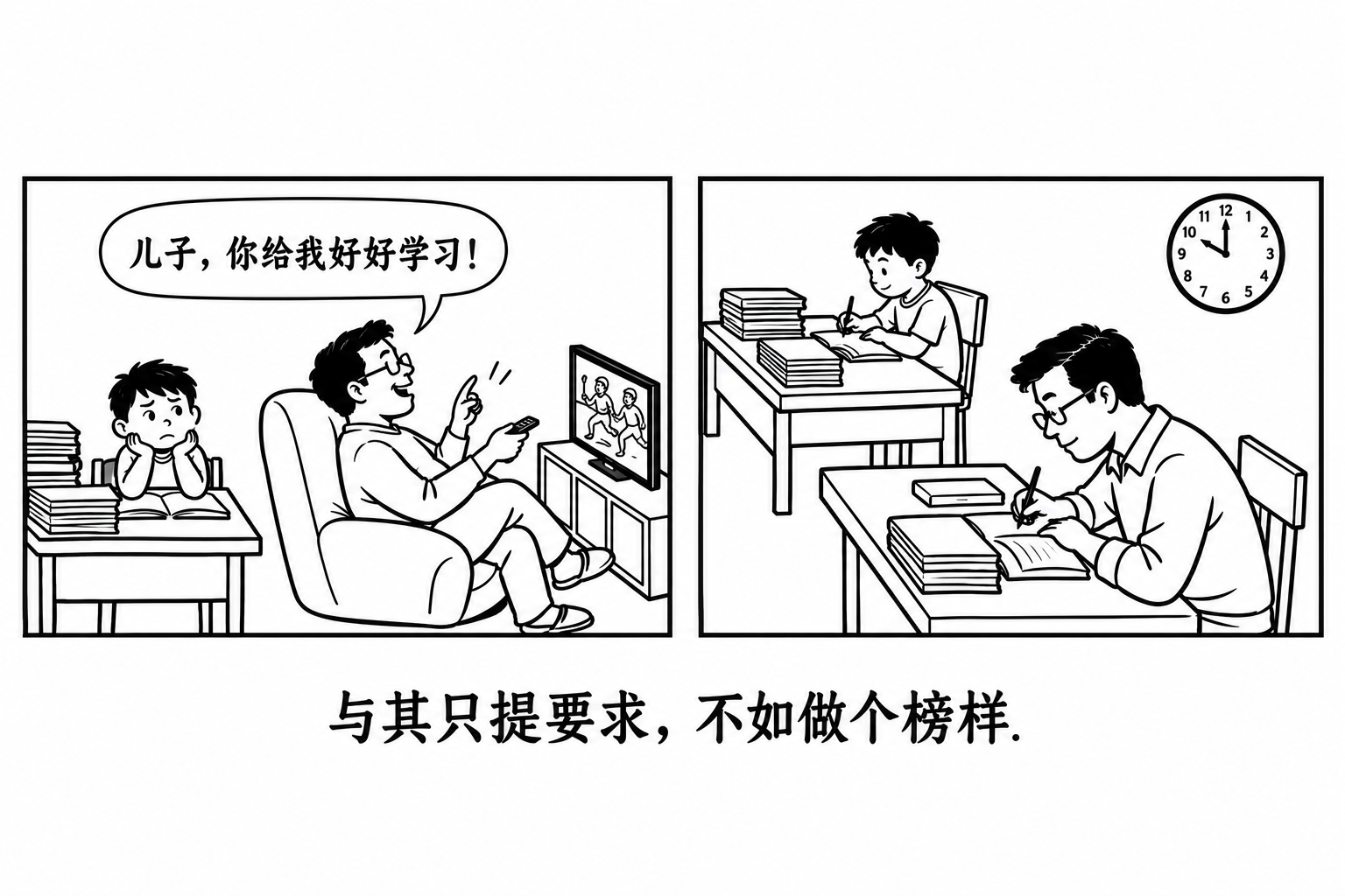 上面的两幅图片展示了两种截然不同的育儿方式。