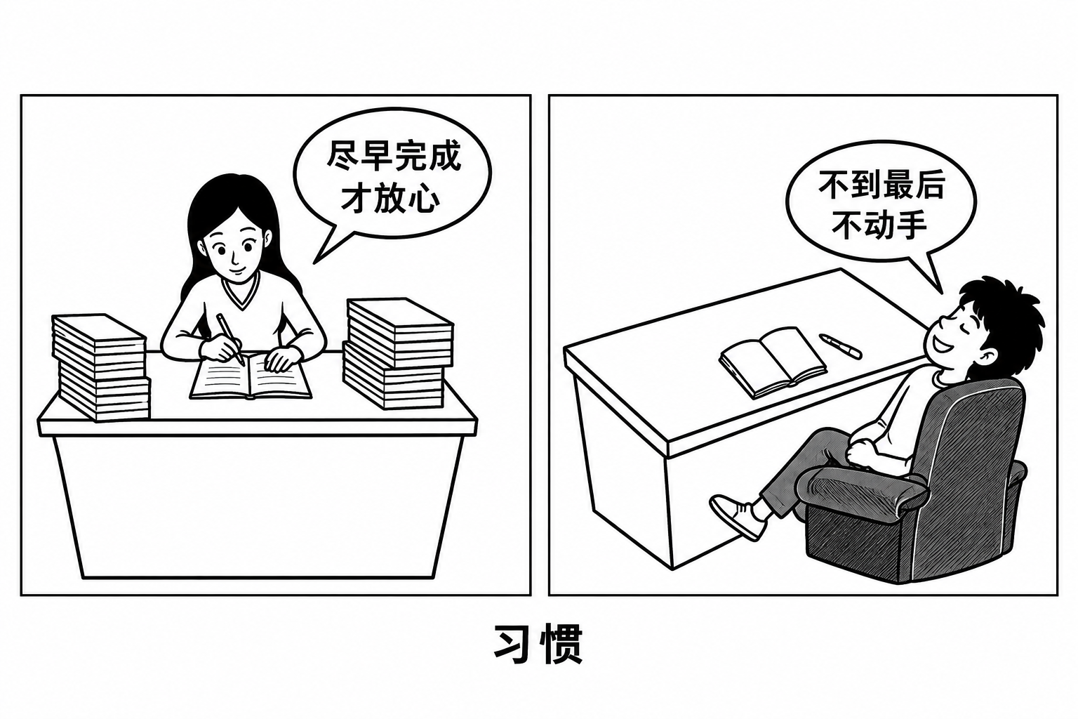 上面的两幅图片展示了完成任务的两种不同方式。