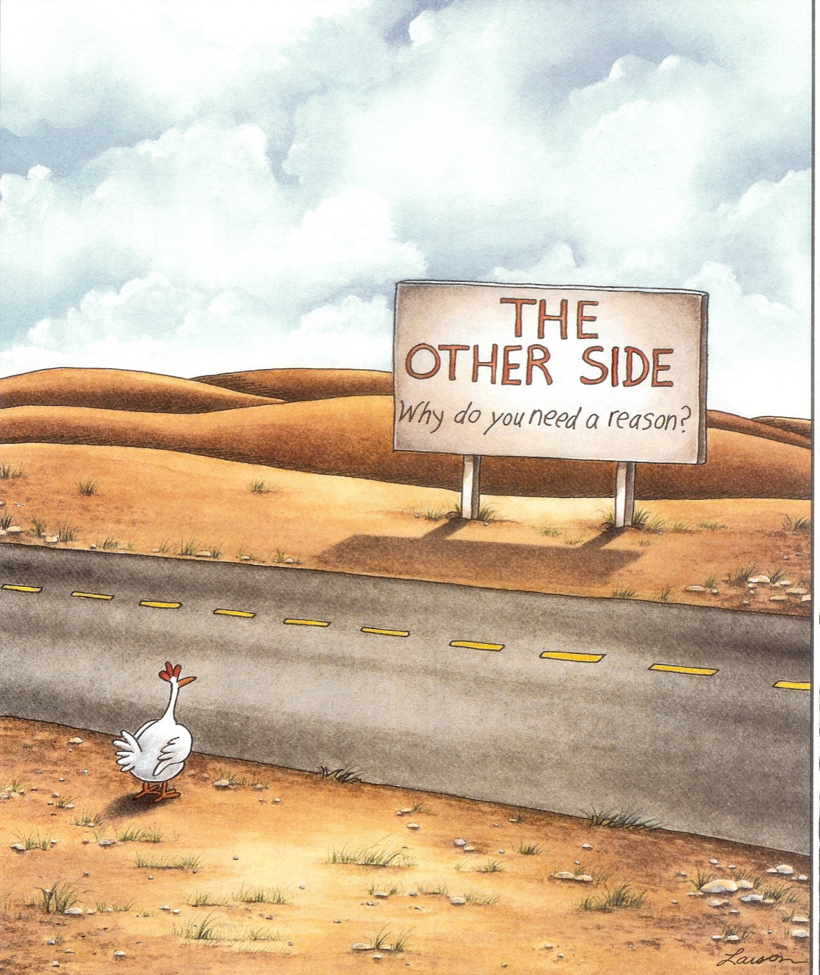 Why did the chicken cross the road? 经典笑话的漫画版本